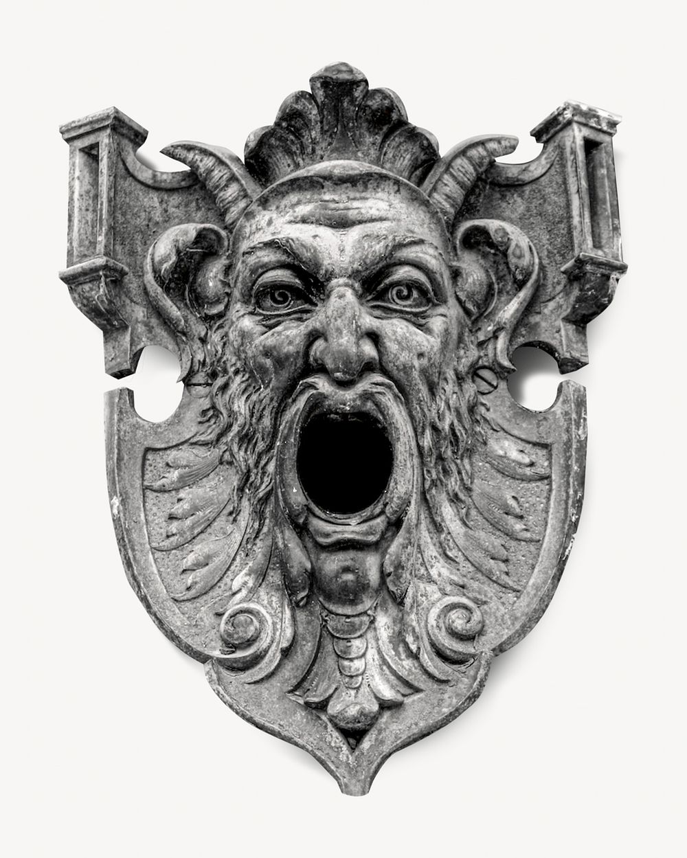 Devil face sculpture, isolated image