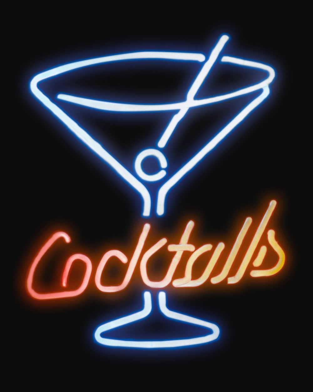Cocktail neon sign collage element psd