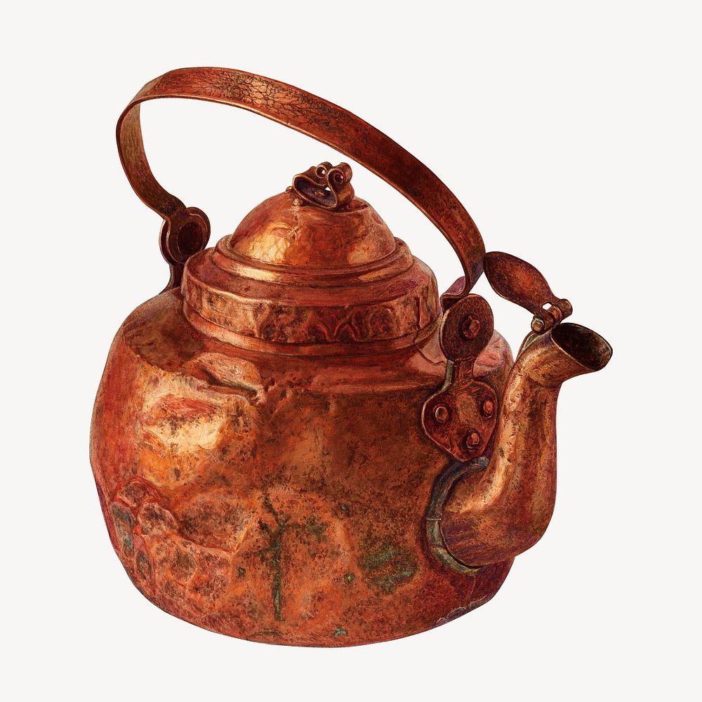 Copper tea kettle, vintage illustration. Digitally remixed by rawpixel.