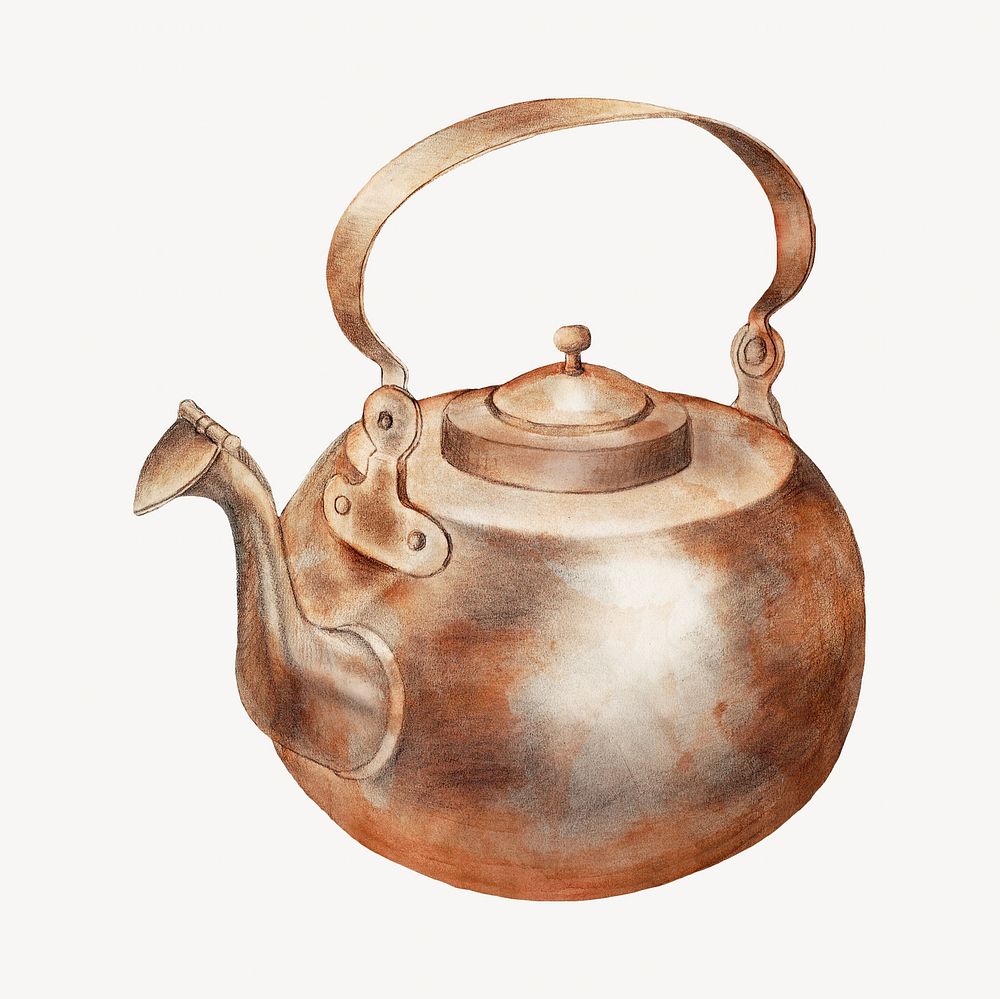 Vintage tea kettle on white background