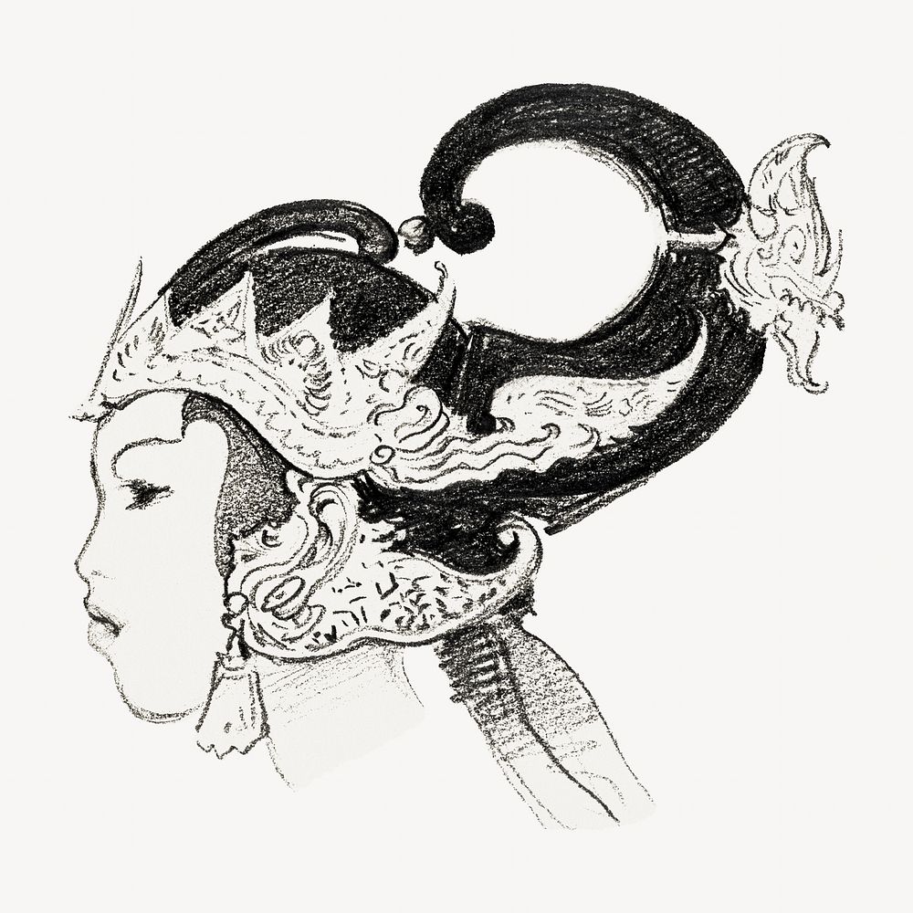 Javanese woman sketch illustration. Remixed by rawpixel.