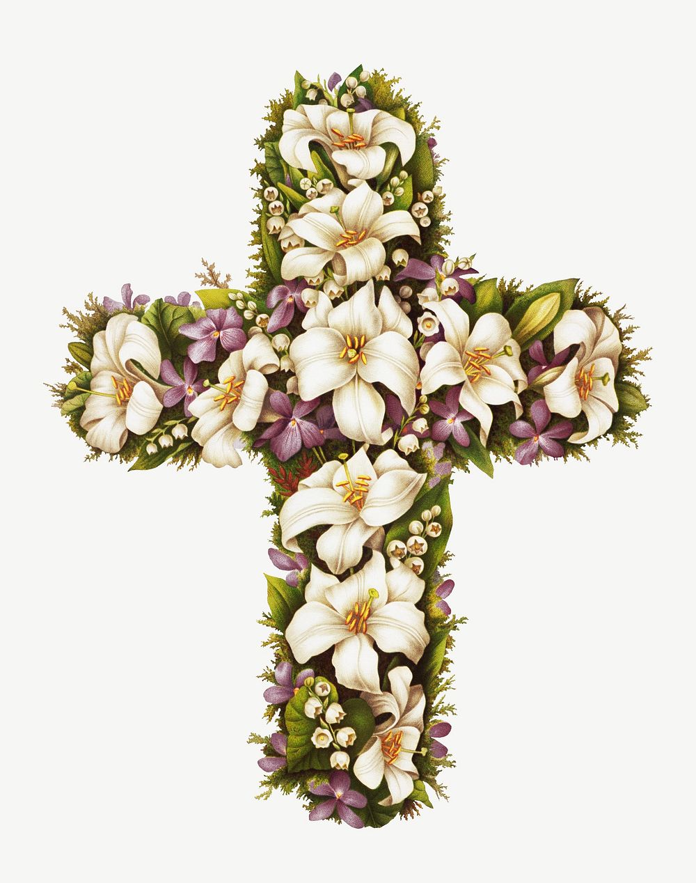 Floral cross vintage chromolithograph art psd. Remixed by rawpixel. 
