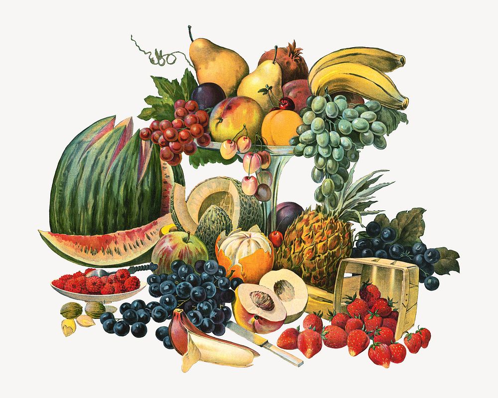 Vintage fruits chromolithograph art. Remixed by rawpixel. 