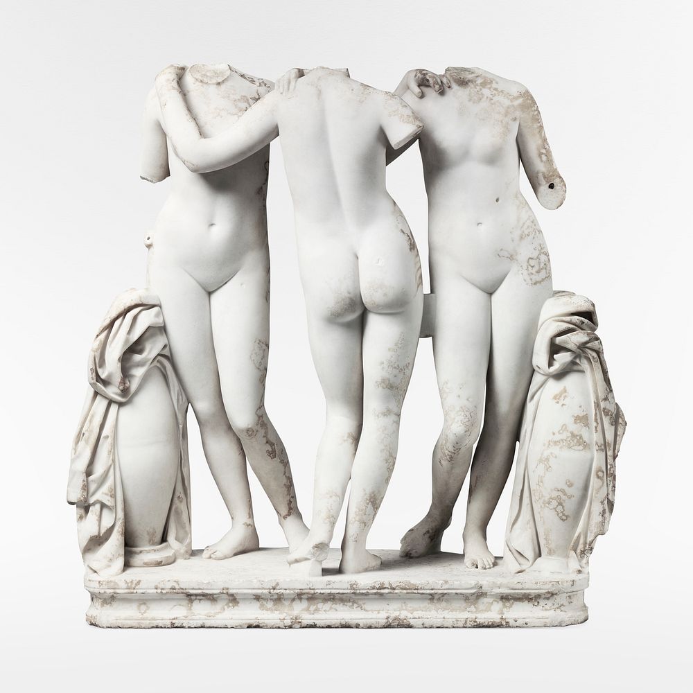 The Three Graces, Greek statue psd. Remixed by rawpixel.