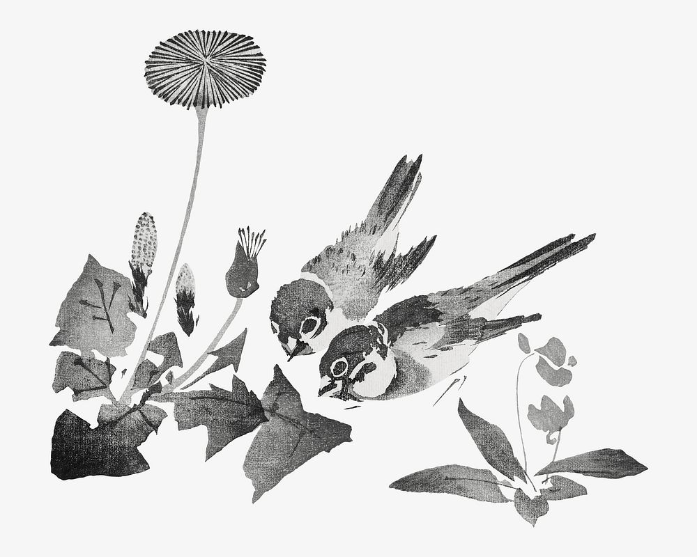 Sparrow birds, Japanese traditional illustration by Teisai Hokuba. Remixed by rawpixel.