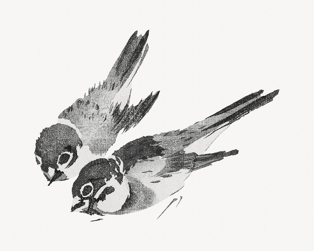 Sparrow birds, Japanese traditional illustration by Teisai Hokuba. Remixed by rawpixel.