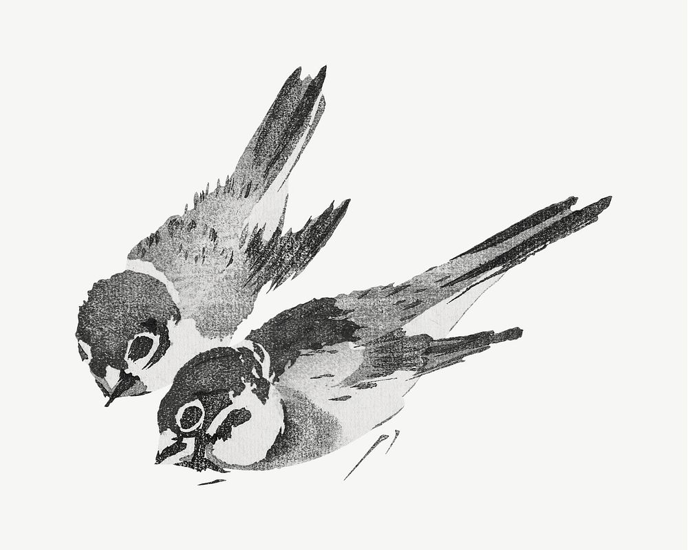 Sparrow birds, Japanese traditional illustration by Teisai Hokuba psd. Remixed by rawpixel.