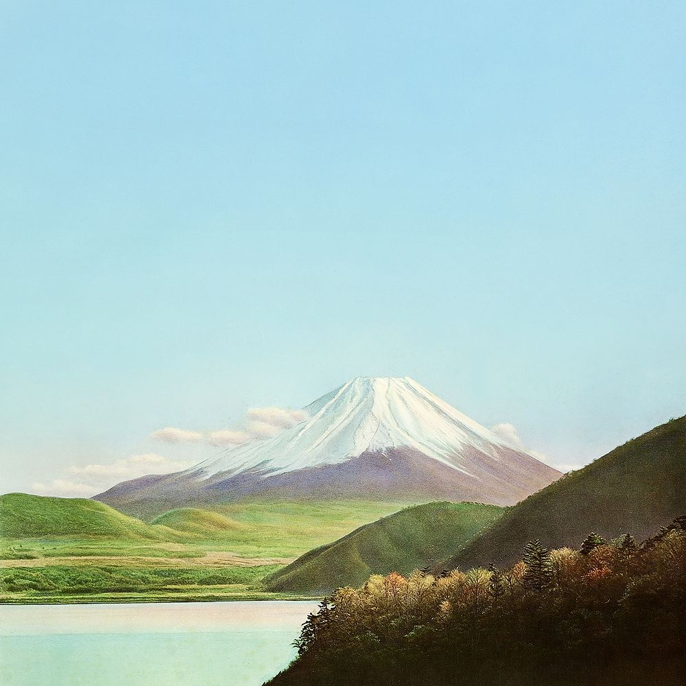 Mount Fuji background, vintage Japanese illustration. Remixed by rawpixel.