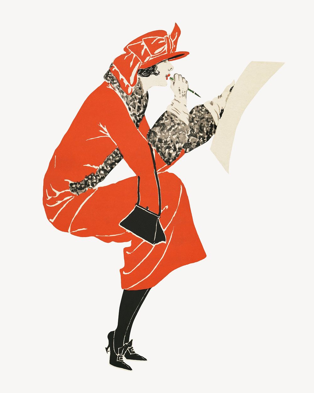 Woman reading newspaper, illustration by Ethel Taylor. Remixed by rawpixel.