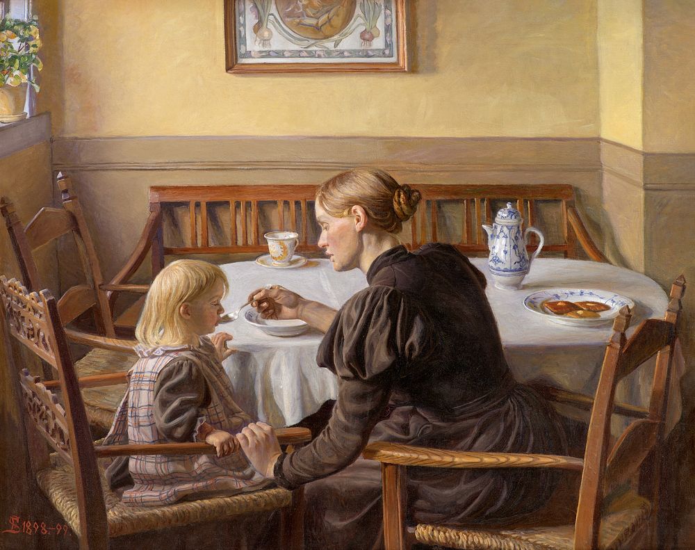 Mother and Child (1898&ndash;1899), vintage family painting by Fritz Syberg. Original public domain image from The Statens…