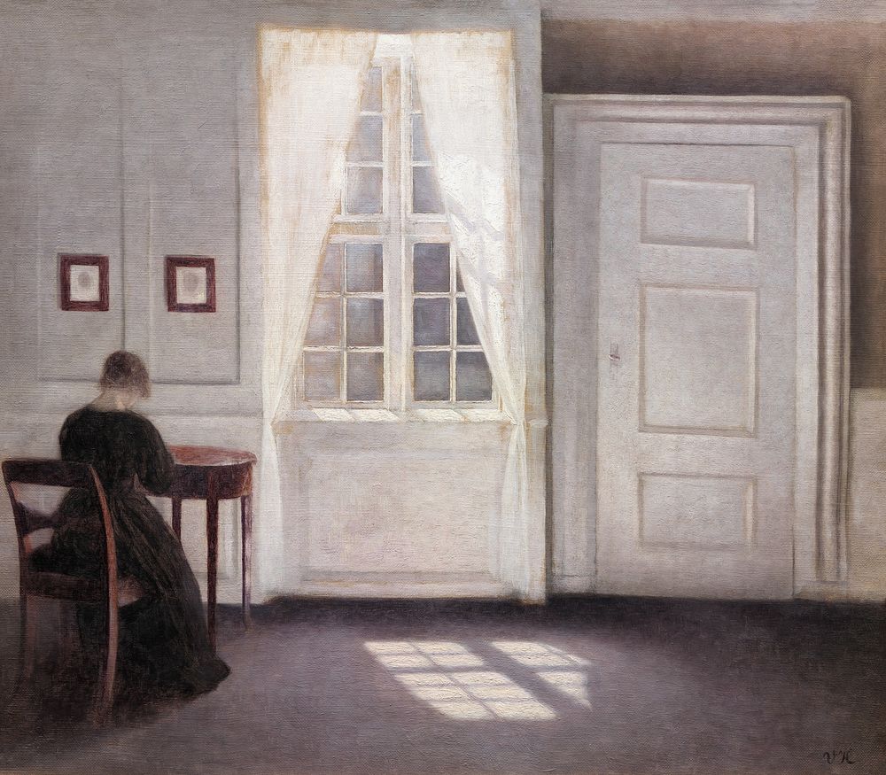 Interior in Strandgade, Sunlight on the Floor (1901), vintage painting by Vilhelm Hammersh&oslash;i. Original public domain…