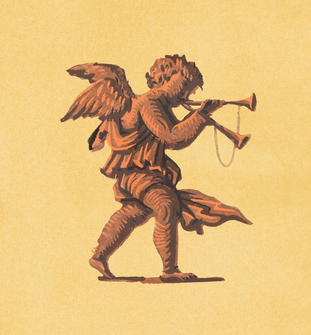 Sidewall - fragment (1785&ndash;89), Cherub blowing trumpets illustration. Original public domain image from The Smithsonian…
