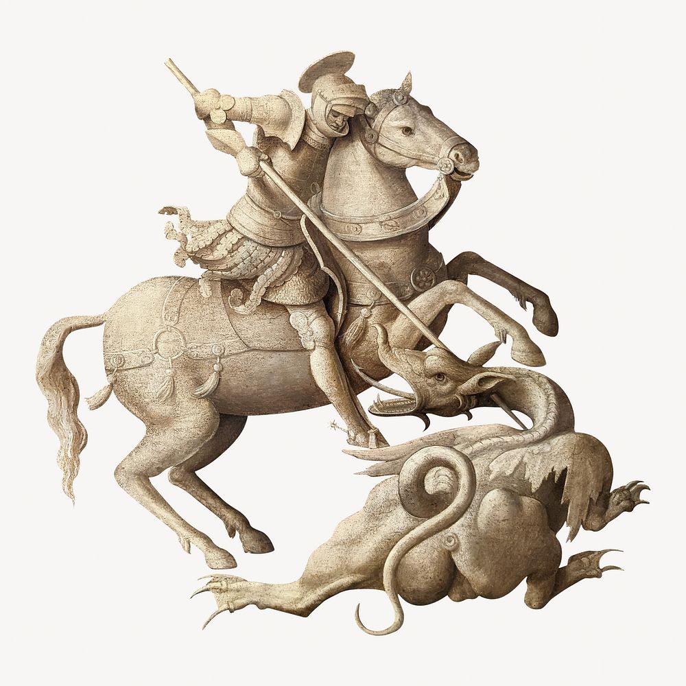 Saint George and the Dragon, medieval illustration. Remixed by rawpixel.