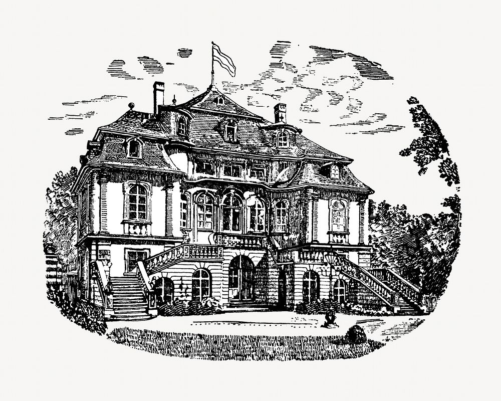 Old manor, vintage architecture illustration. Remixed by rawpixel.