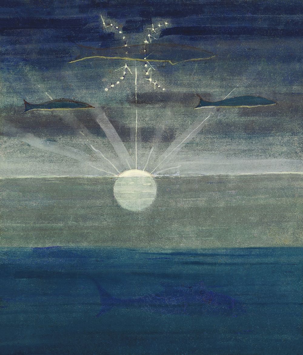 The Sun is Passing the Sign of Pisces (1906), vintage illustration by  Mikalojus Konstantinas Čiurlionis. Original public…