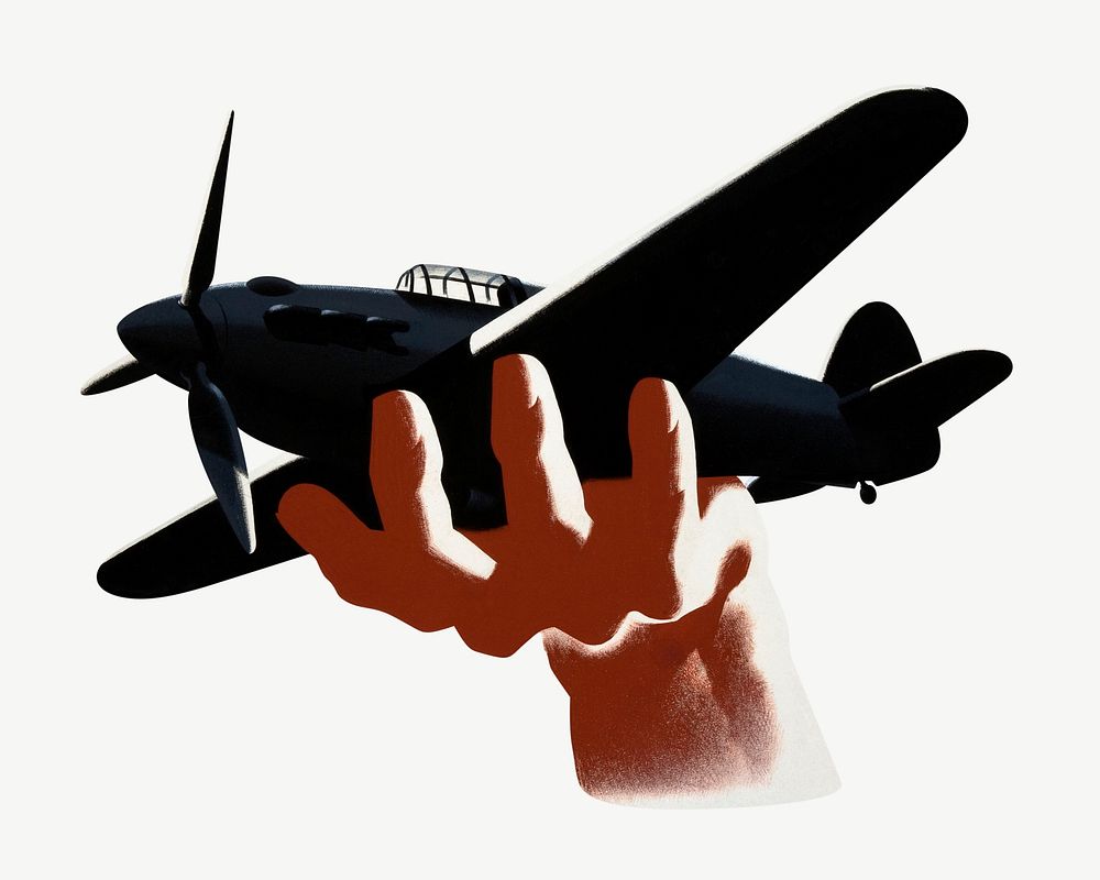 Aeroplane in hand, vintage illustration by Reginald Mount psd. Remixed by rawpixel.