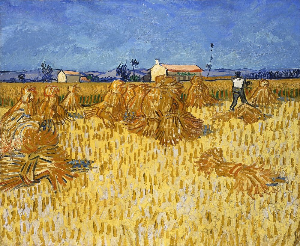 Vincent van Gogh's Harvest in Provence (1888), vintage farm painting. Original public domain image from Wikimedia Commons. …