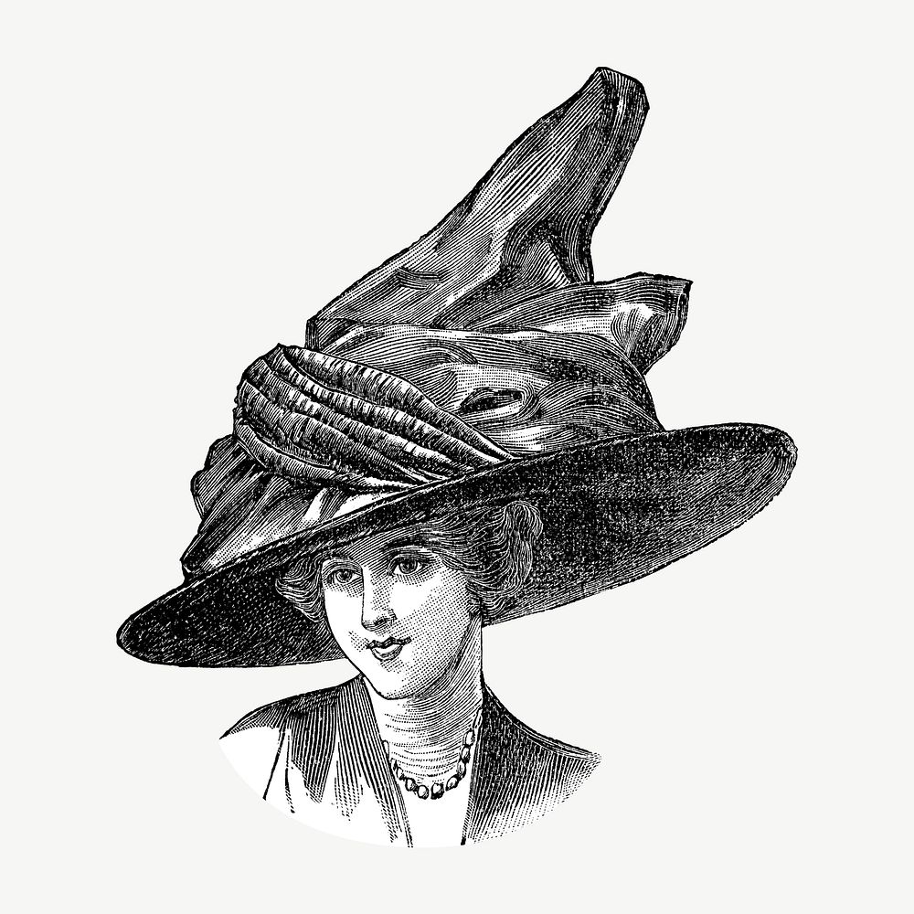 Woman wearing big hat, vintage fashion illustration by Aux Galeries Lafayette psd. Remixed by rawpixel.