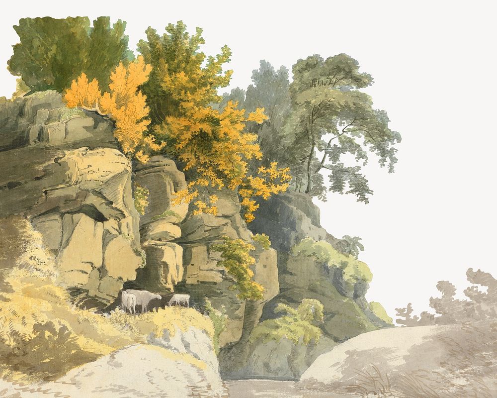 Wood rock mountains border, vintage illustration by William Day. Remixed by rawpixel.