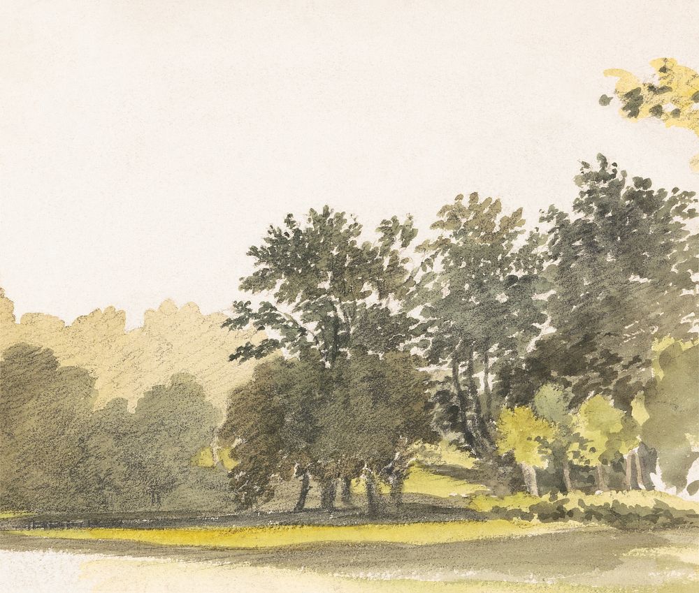 Landscape with Trees (1769&ndash;1844), vintage nature illustration by Robert Hills. Original public domain image from Yale…