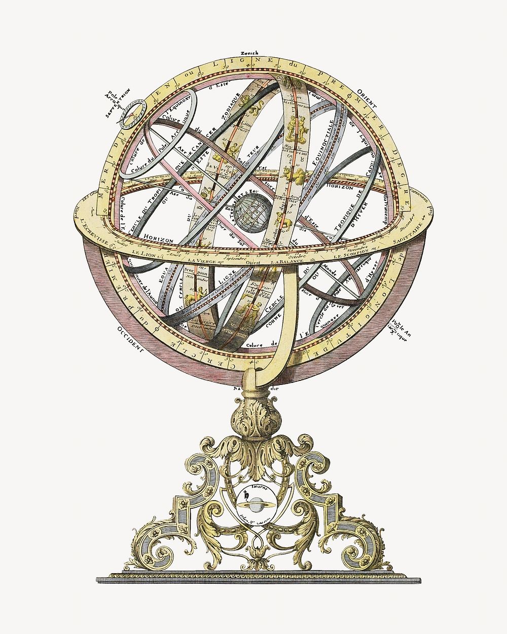 Vintage oblique armillary sphere chromolithograph illustration. Remixed by rawpixel.