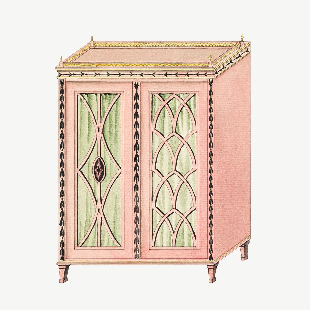 Vintage pink cabinet chromolithograph illustration psd. Remixed by rawpixel.