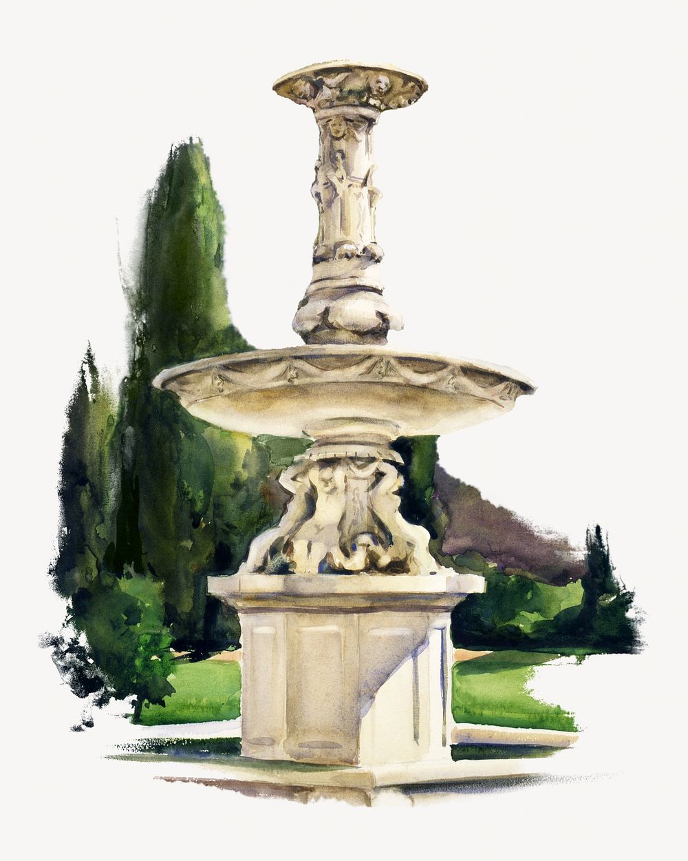 Vintage marble fountain illustration. Remixed by rawpixel.
