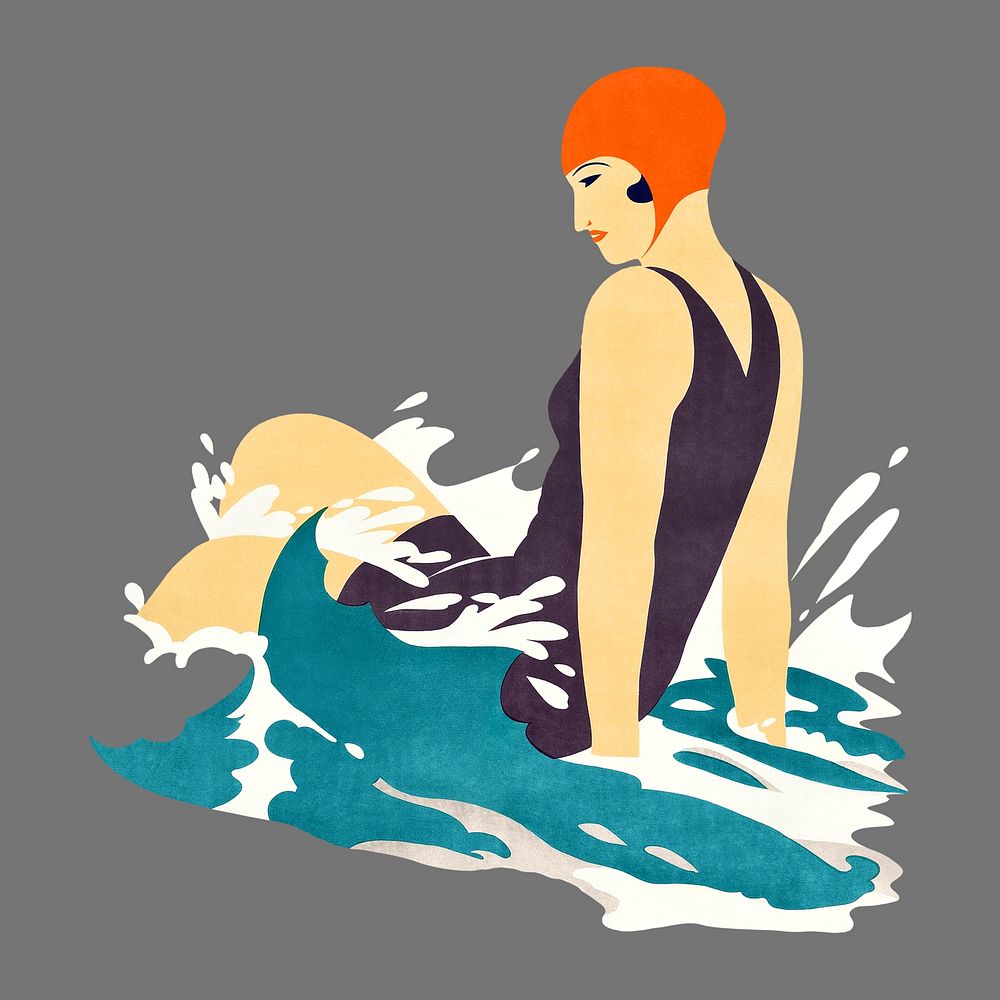 Vintage woman in swimsuit illustration. Remixed by rawpixel.