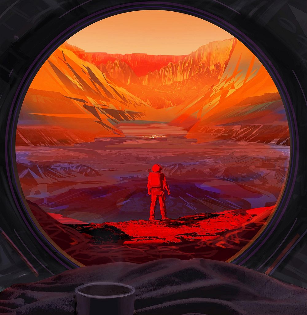 NASA Astronaut Stands on Mars (2020) illustrated by NASA/JPL-Caltech. Original public domain image from Wikimedia Commons.…