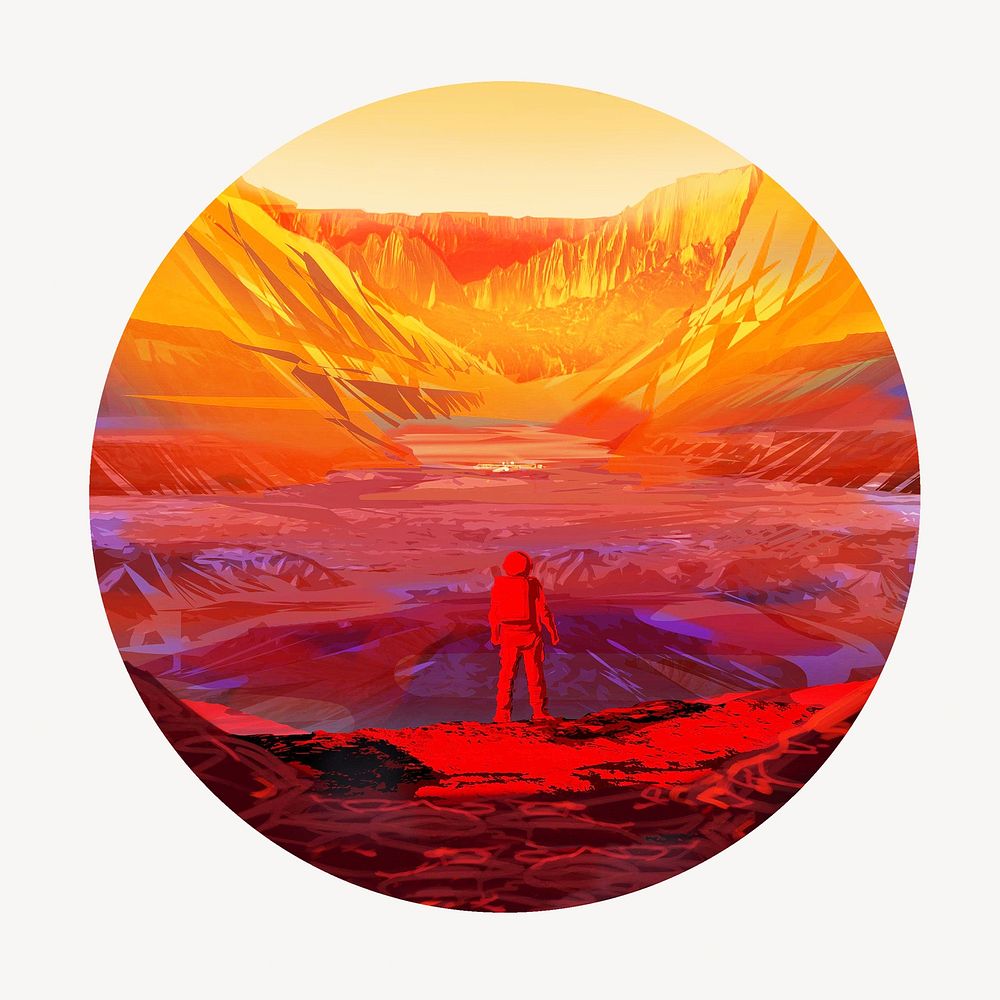 Astronaut stands on Mars illustration. Remixed by rawpixel.