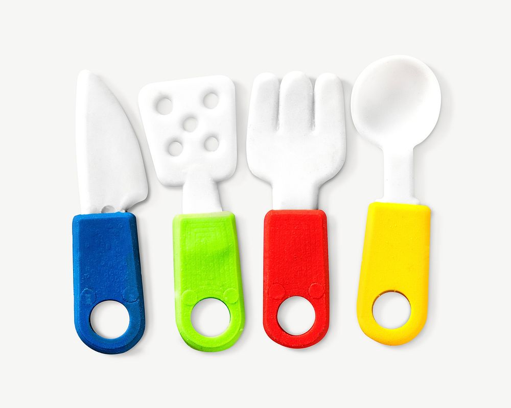 Kitchen and cooking utensil toys collage element psd.