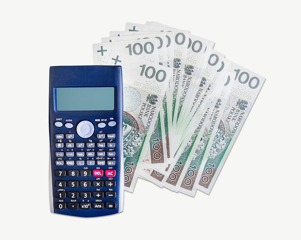 Calculator & money collage element psd