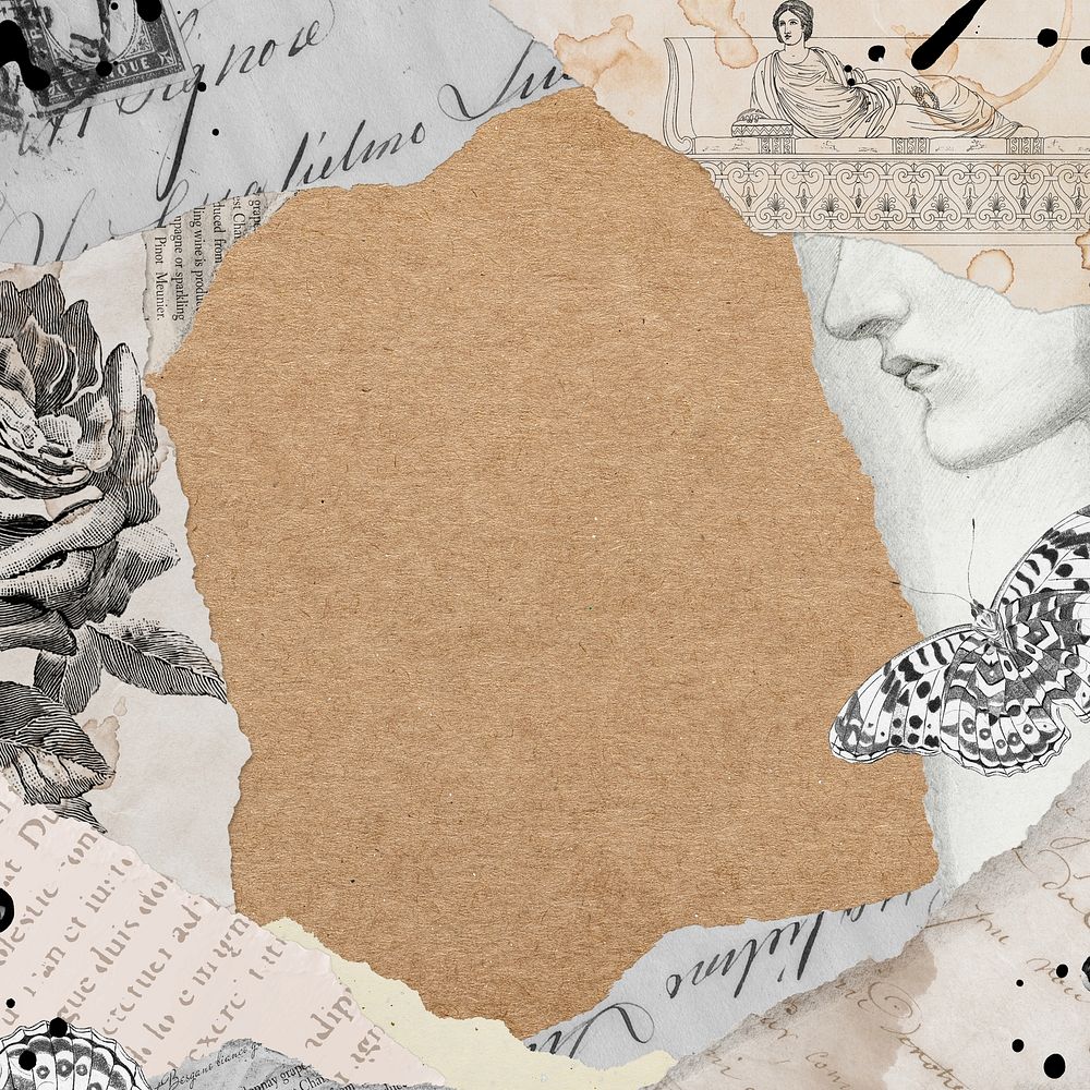 Vintage collage frame torn-paper background