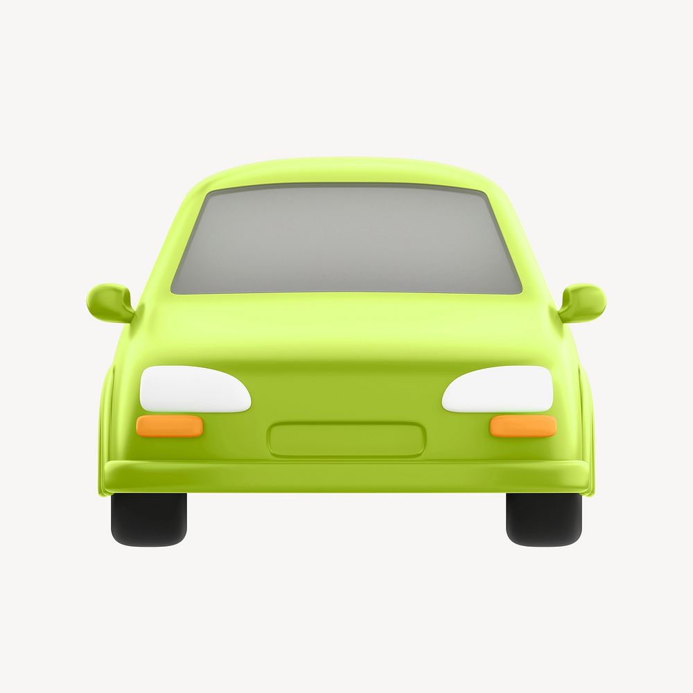 3D green car, collage element psd