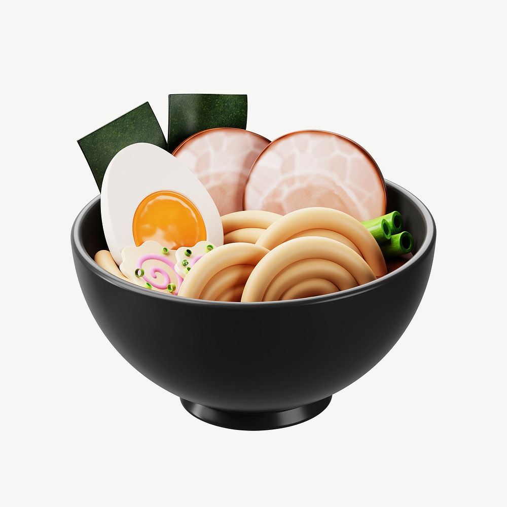 3D ramen noodle, collage element psd