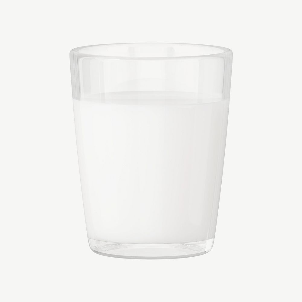 3D glass of milk, collage element psd