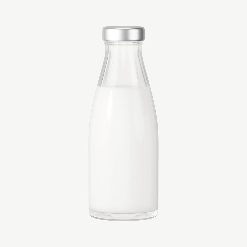 3D milk bottle, collage element psd