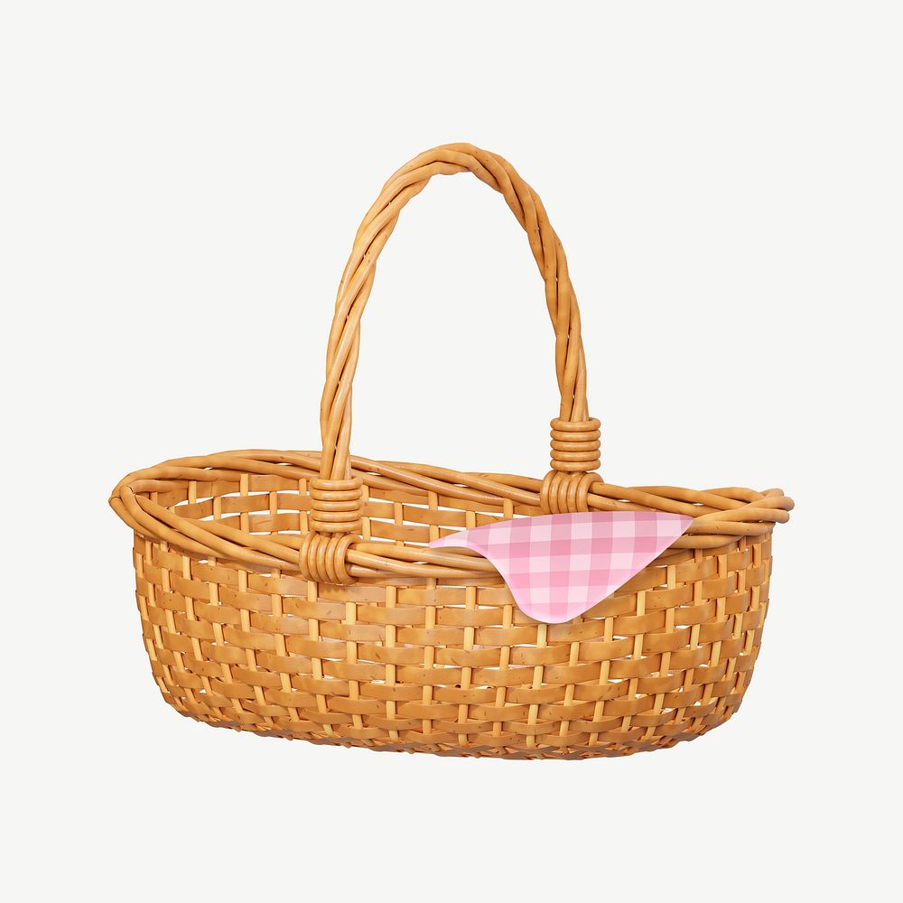 3D picnic basket, collage element psd