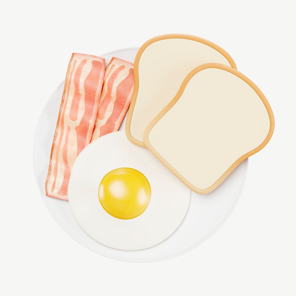 3D American breakfast, collage element psd