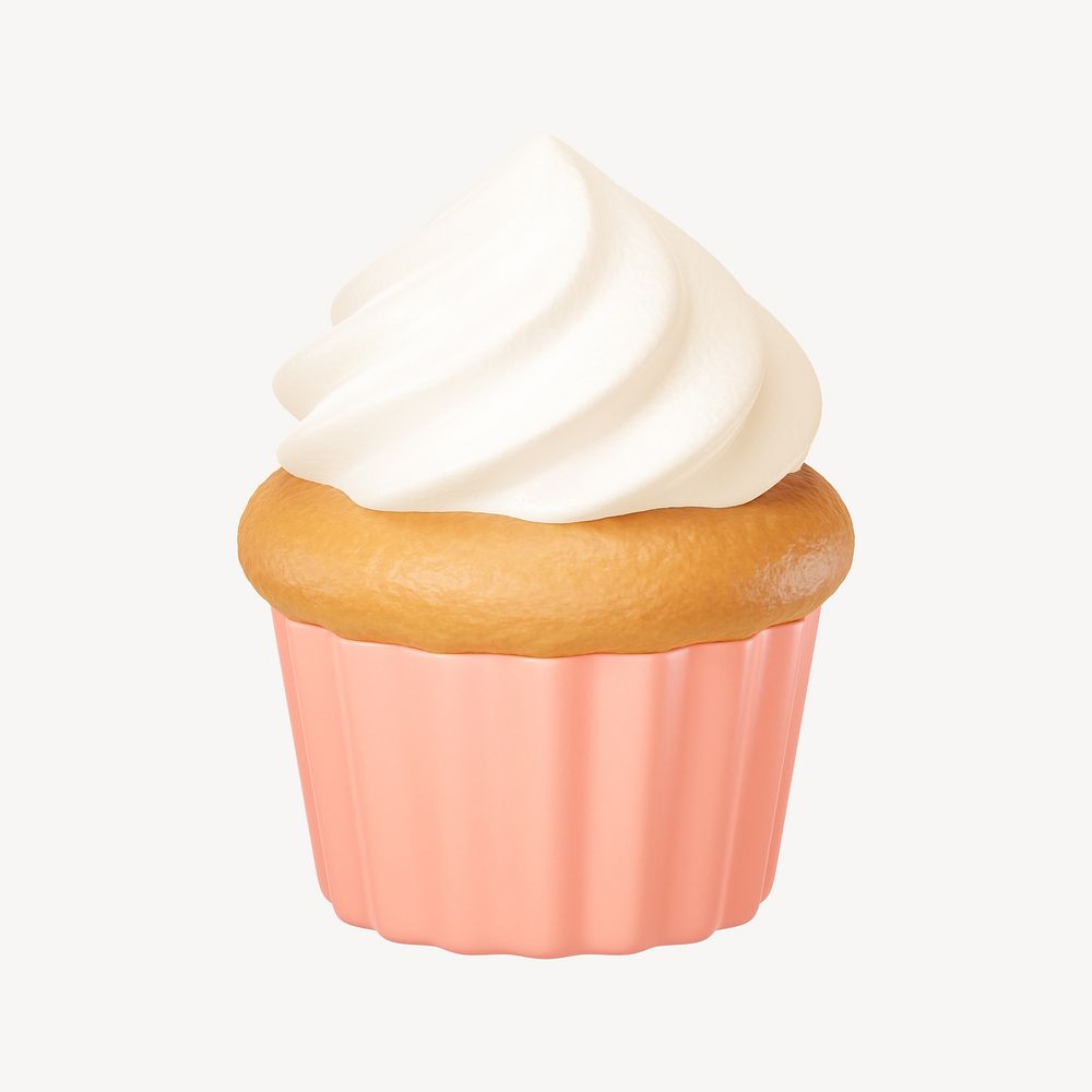 3D vanilla cupcake, element illustration