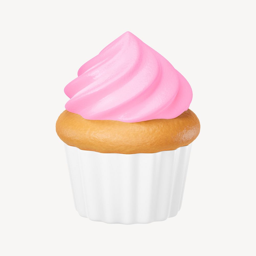 3D strawberry cupcake, element illustration