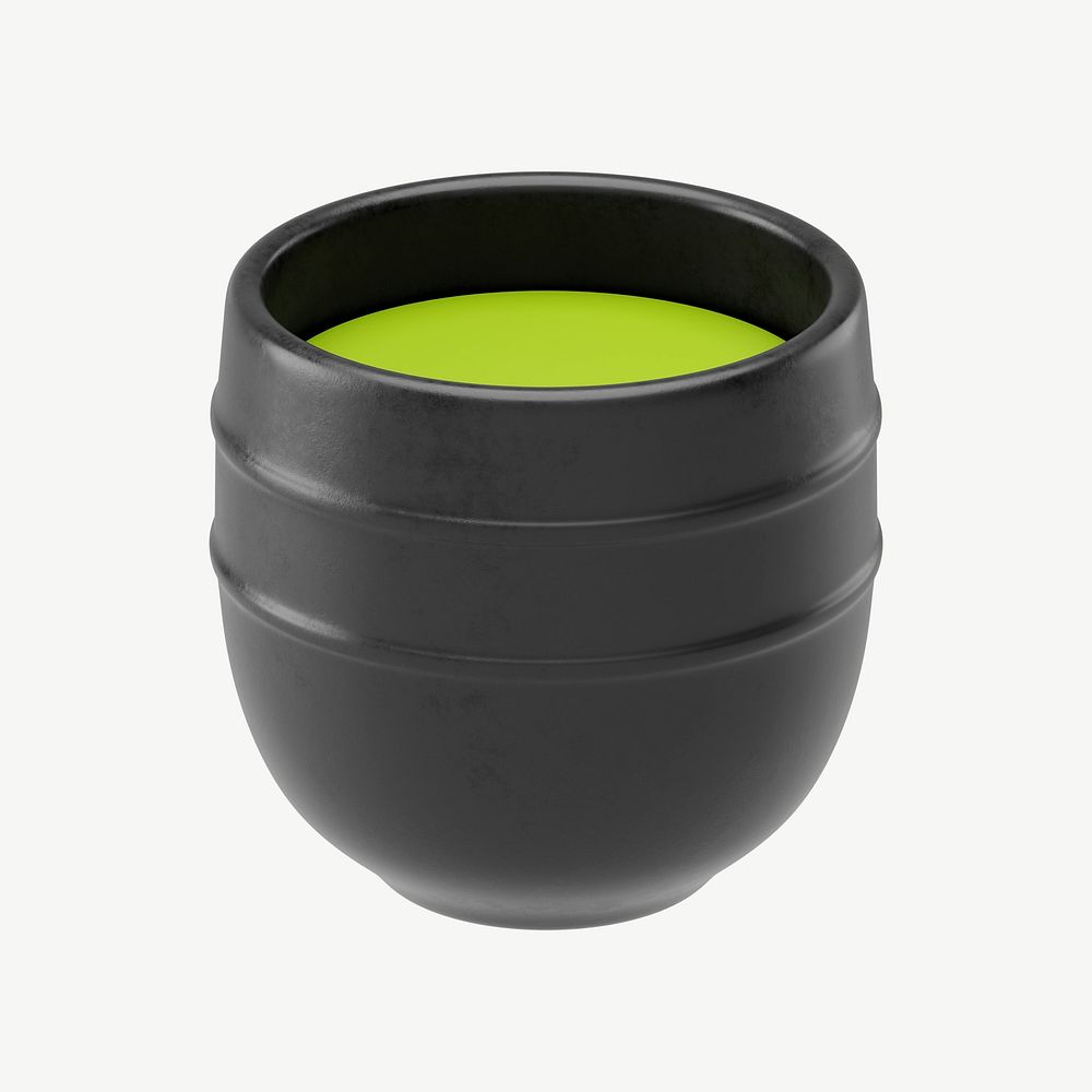 3D matcha tea bowl, collage element psd