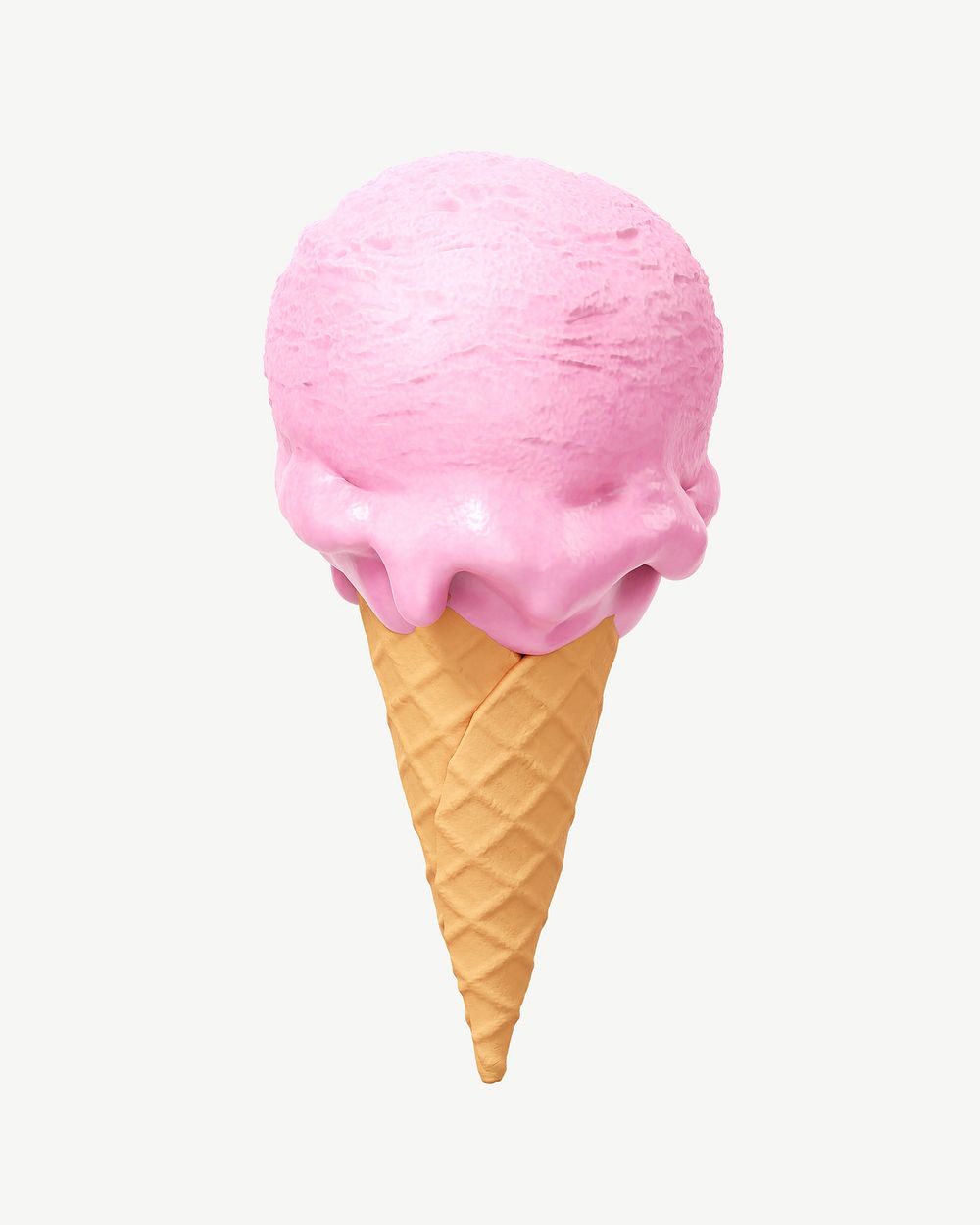3D strawberry ice-cream cone, collage element psd