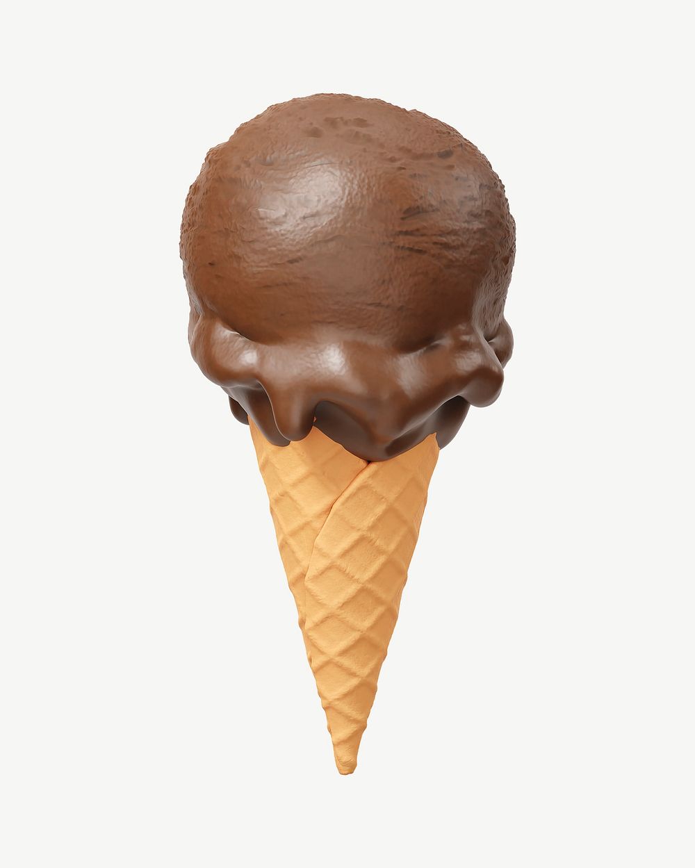 3D chocolate ice-cream cone, collage element psd