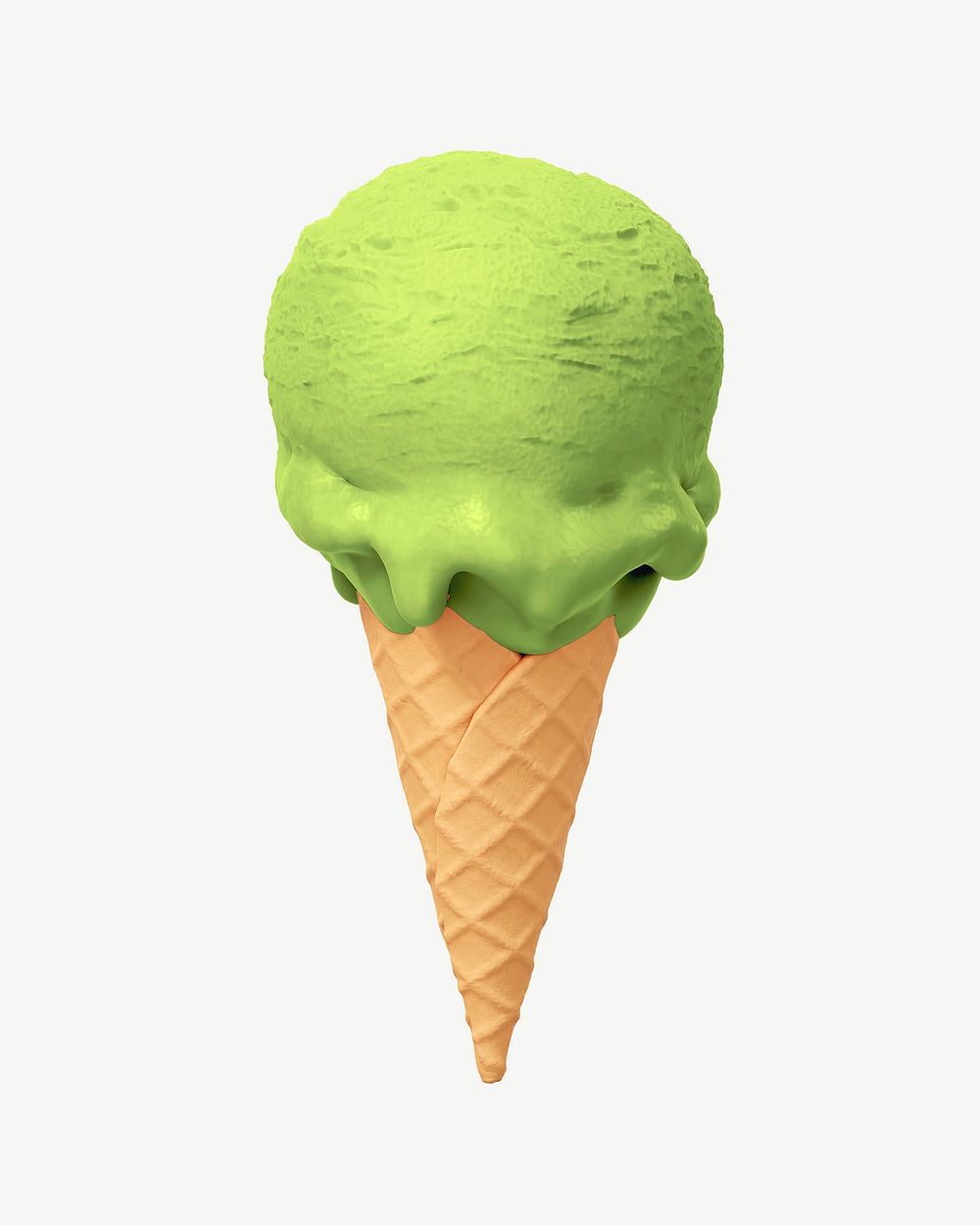 3D matcha ice-cream cone, collage element psd