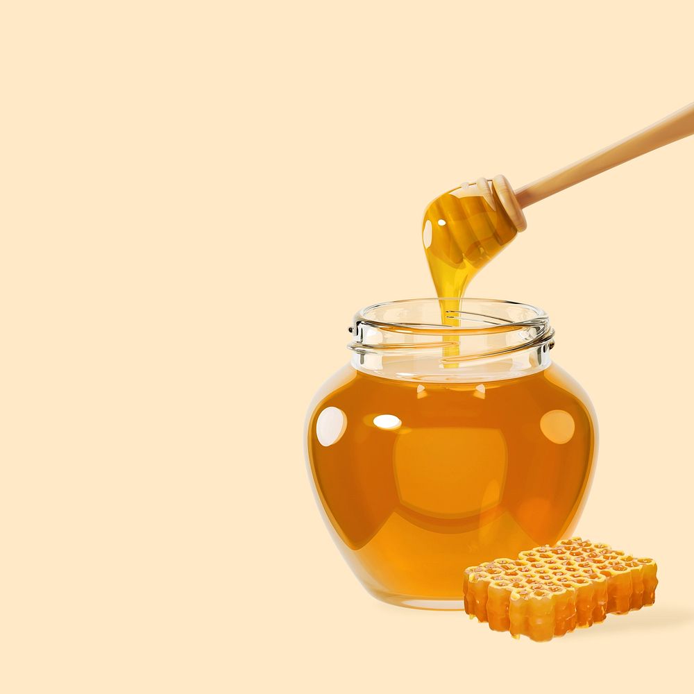 3D honey jar background, food illustration