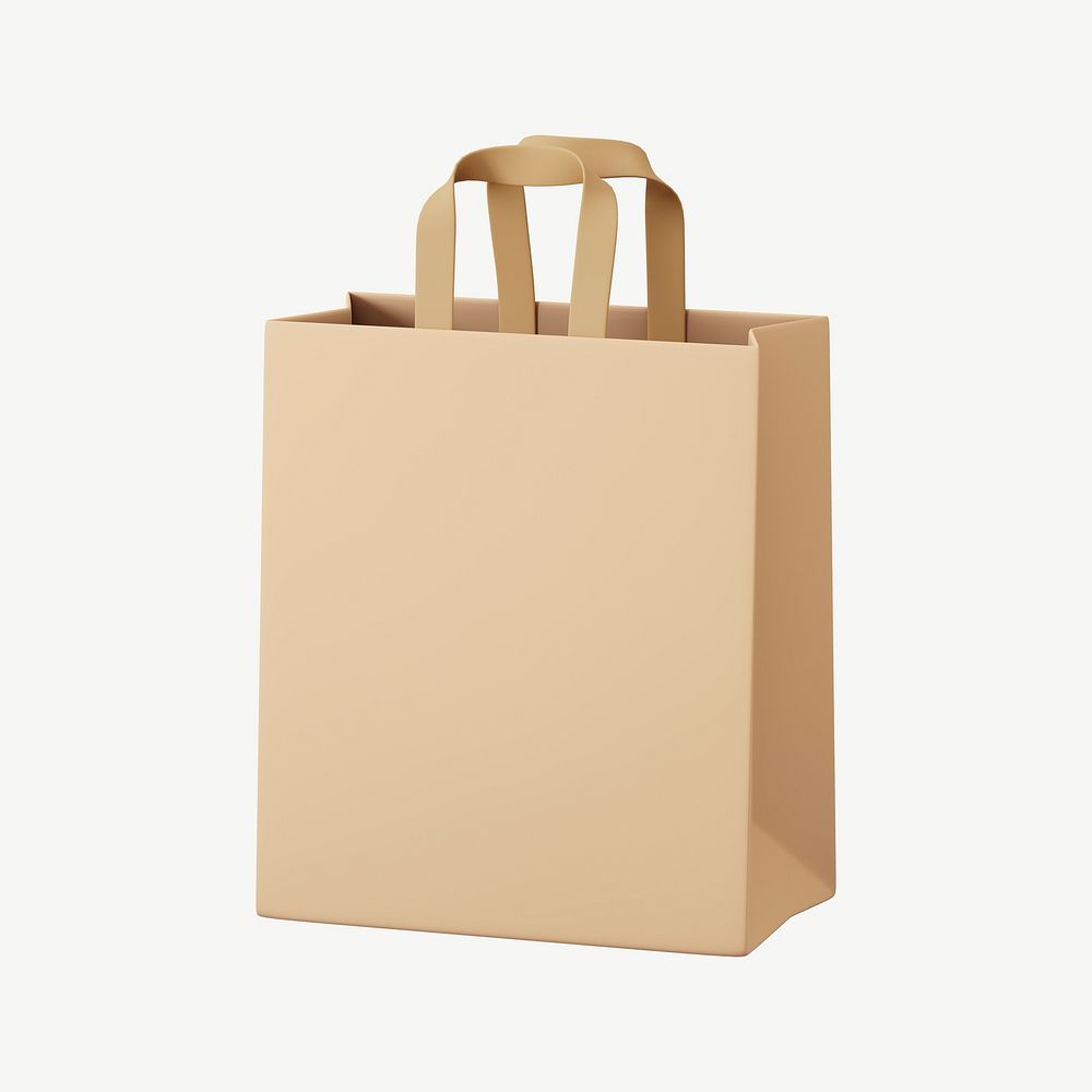 3D paper shopping bag, collage element psd