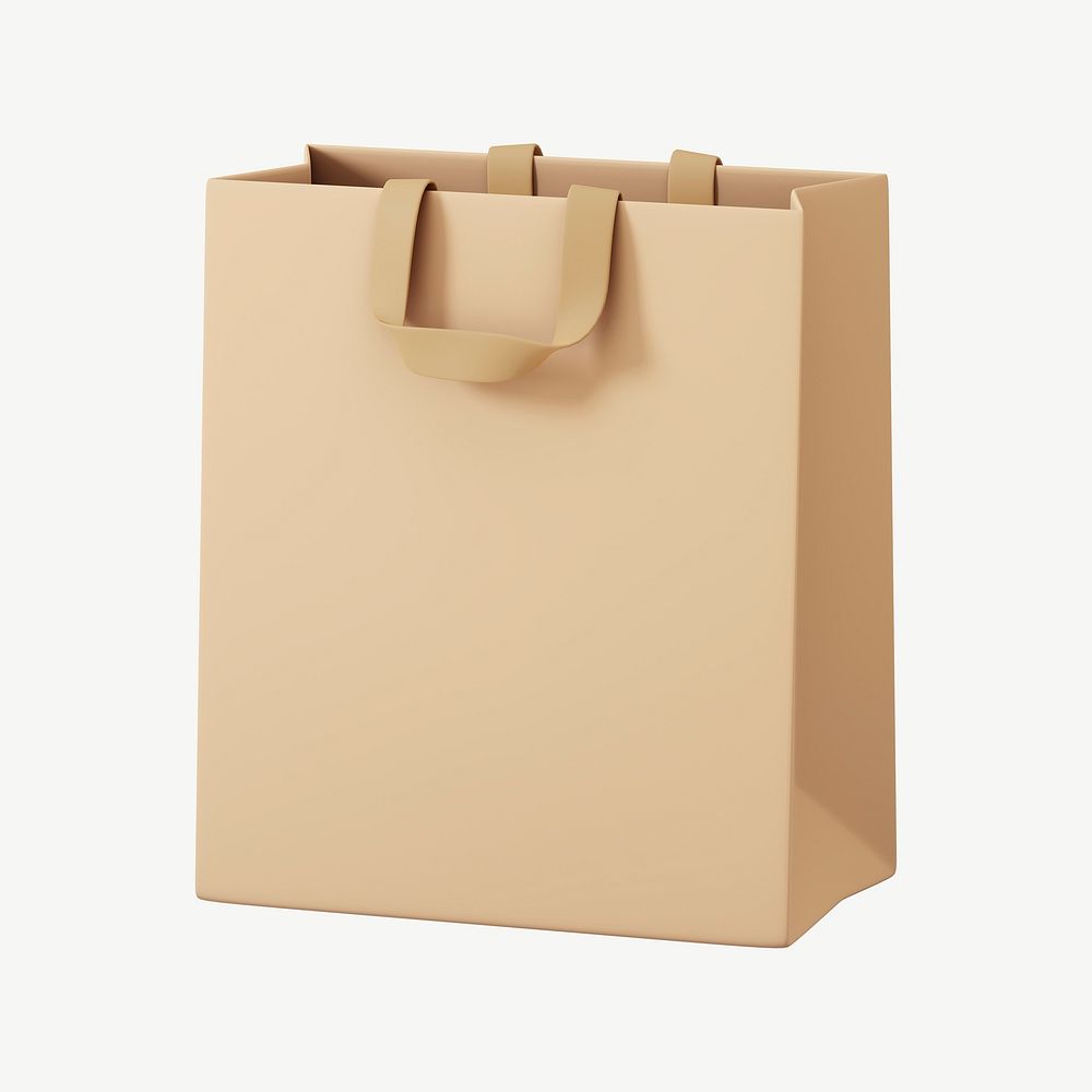 3D paper shopping bag, collage element psd