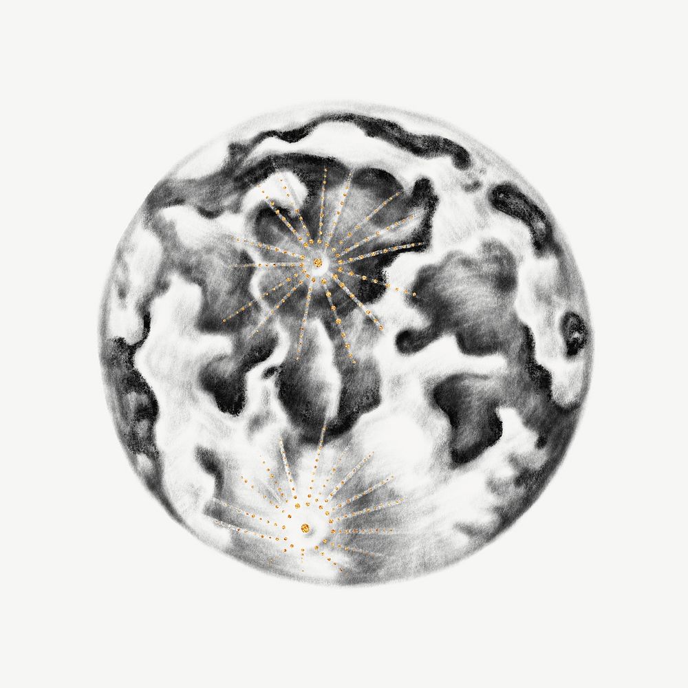 Moon illustration, spiritual design, collage element psd