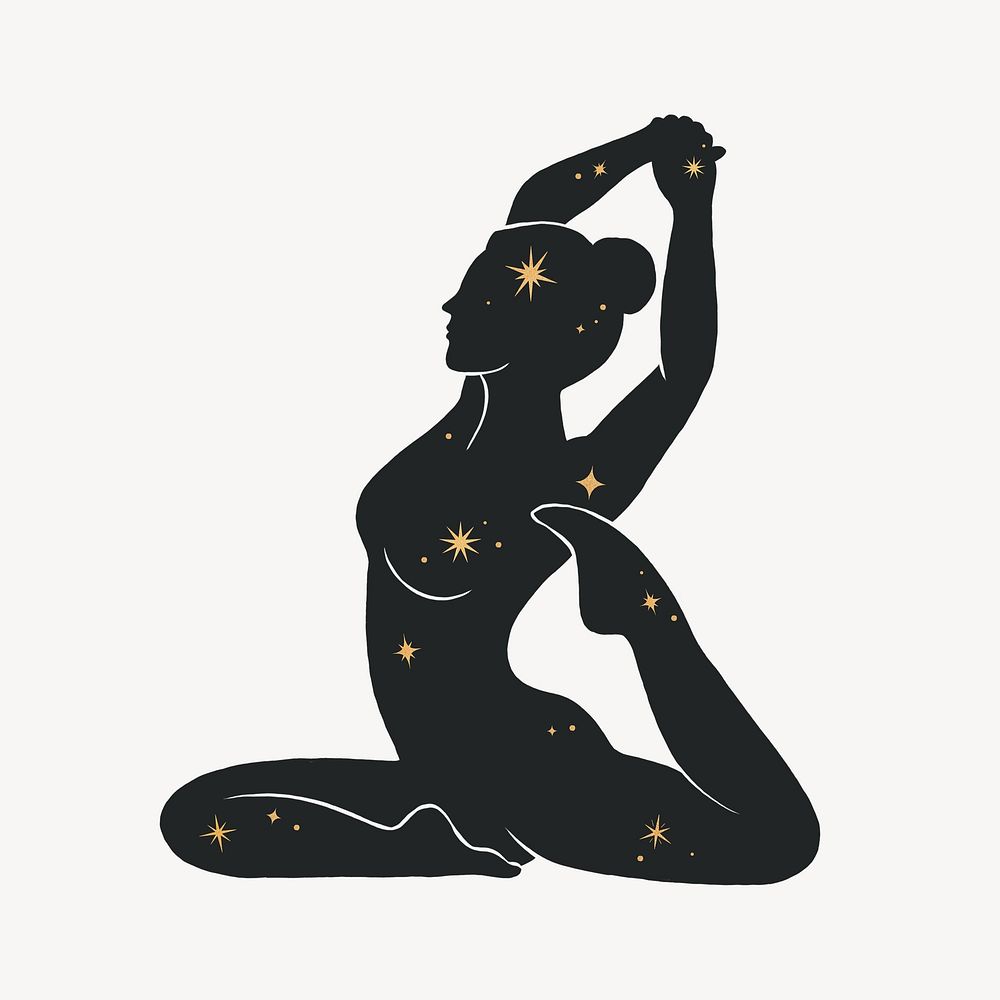 Woman doing yoga, spiritual elements remix